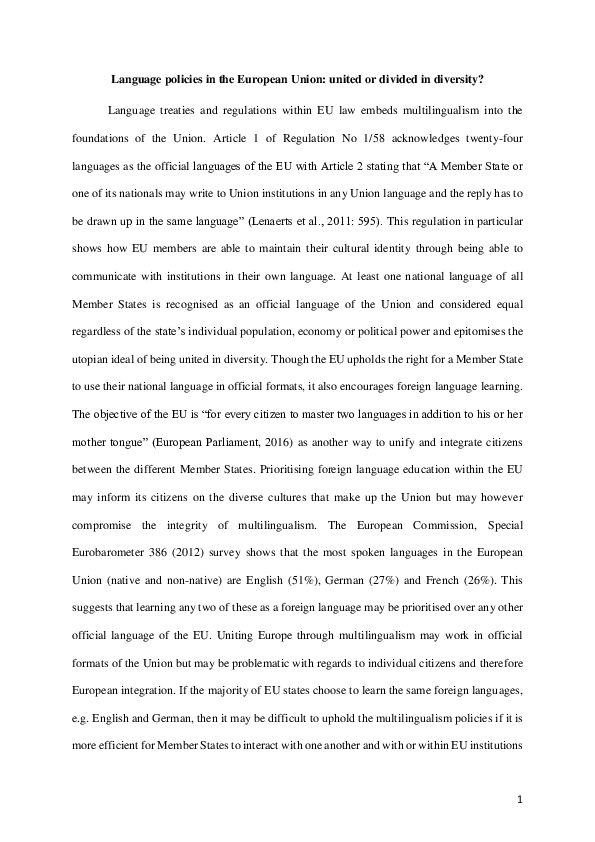Language policies in the European Union: united or divided in diversity?