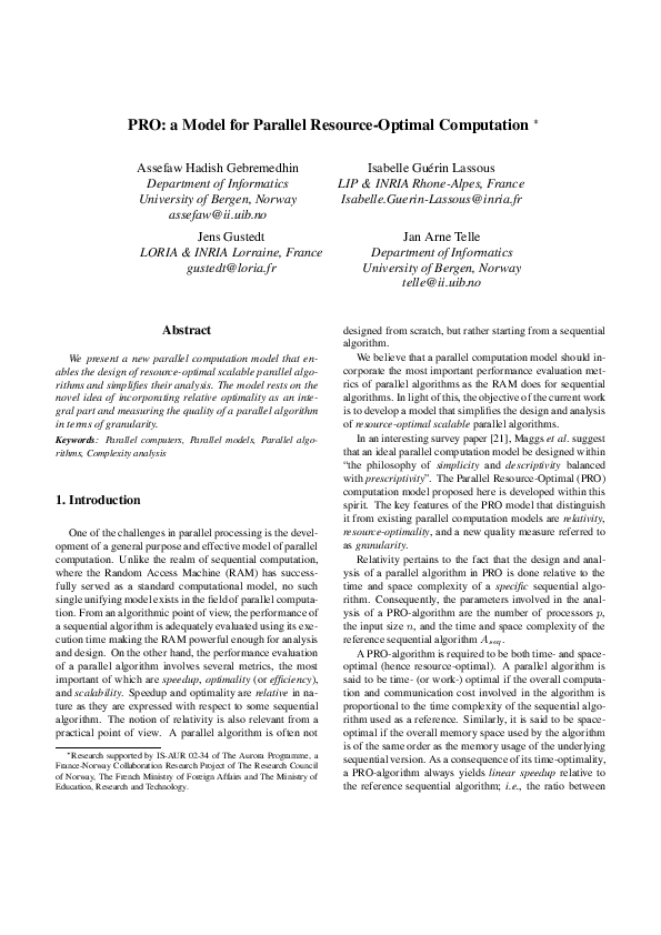 (PDF) PRO:a model for parallel resource-optimal computation
