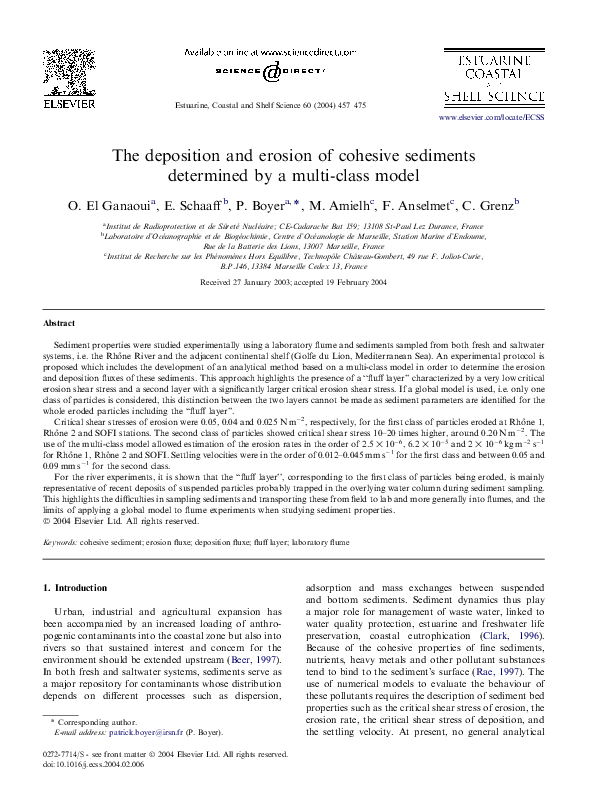 (PDF) The deposition and erosion of cohesive sediments determined by a ...