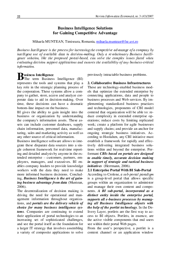 (PDF) Business intelligence solutions for gaining competitive advantage