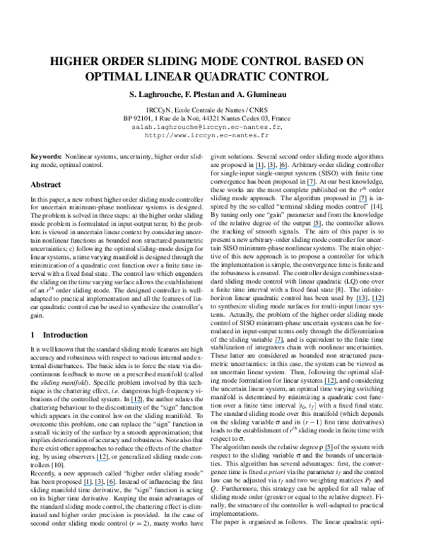 (PDF) Higher order sliding mode control based on integral sliding mode ...