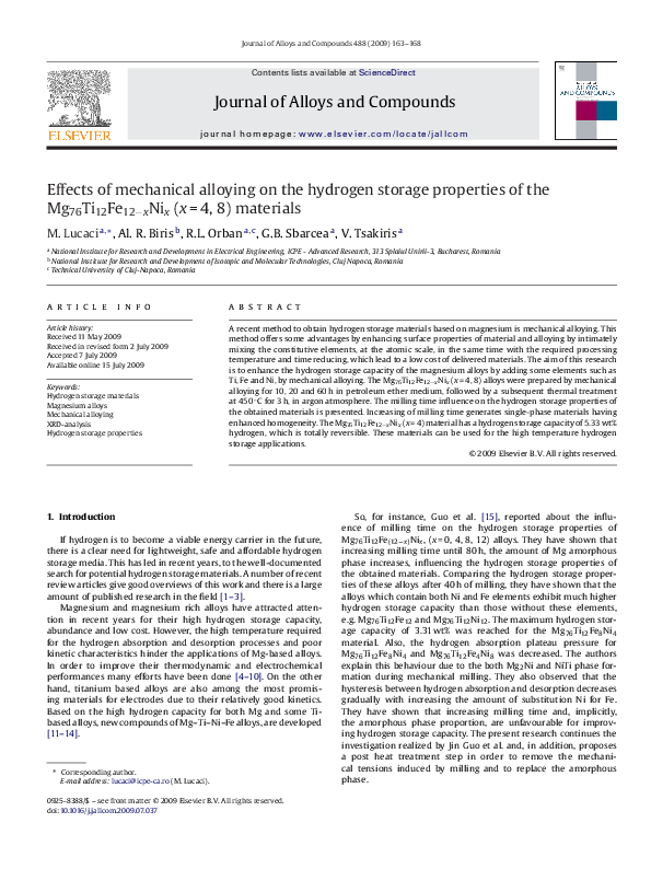 (PDF) Effects of mechanical alloying on the hydrogen storage properties ...