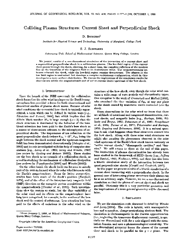 (PDF) Colliding plasma structures: Current sheet and perpendicular shock