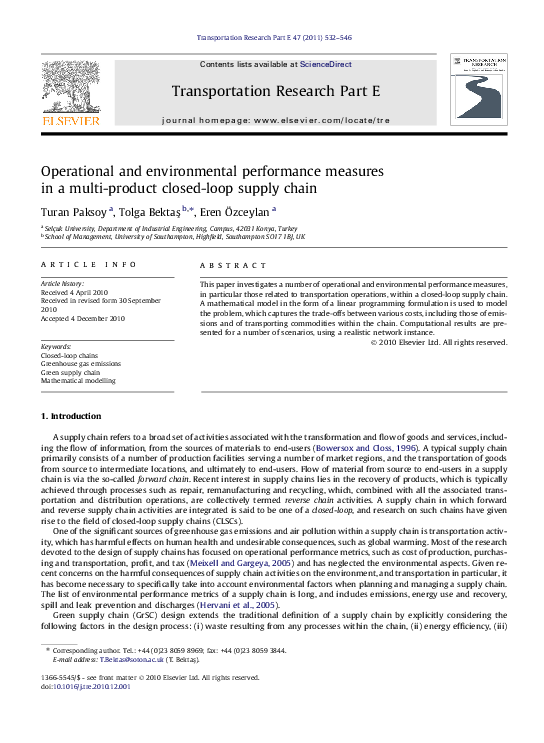 (PDF) Operational and environmental performance measures in a multi ...