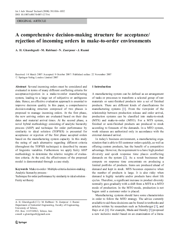 (PDF) A comprehensive decision-making structure for acceptance ...