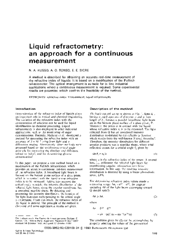 (PDF) Liquid refractometry an approach for a continuous measurement