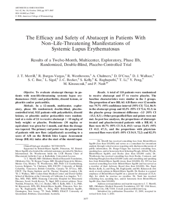 (PDF) The efficacy and safety of abatacept in patients with non-life ...