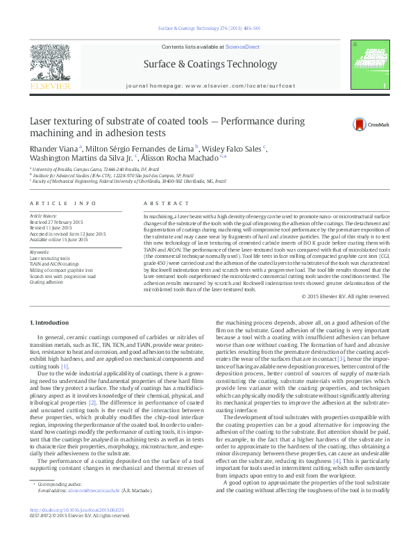 (PDF) Laser texturing of substrate of coated tools — Performance during ...