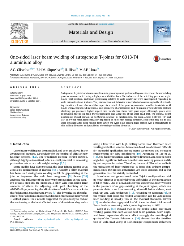 (PDF) One-sided laser beam welding of autogenous T-joints for 6013-T4 ...