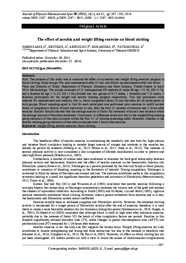 (PDF) The effect of aerobic and weight lifting exercise on blood clotting