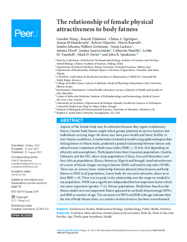 (PDF) The relationship of female physical attractiveness to body