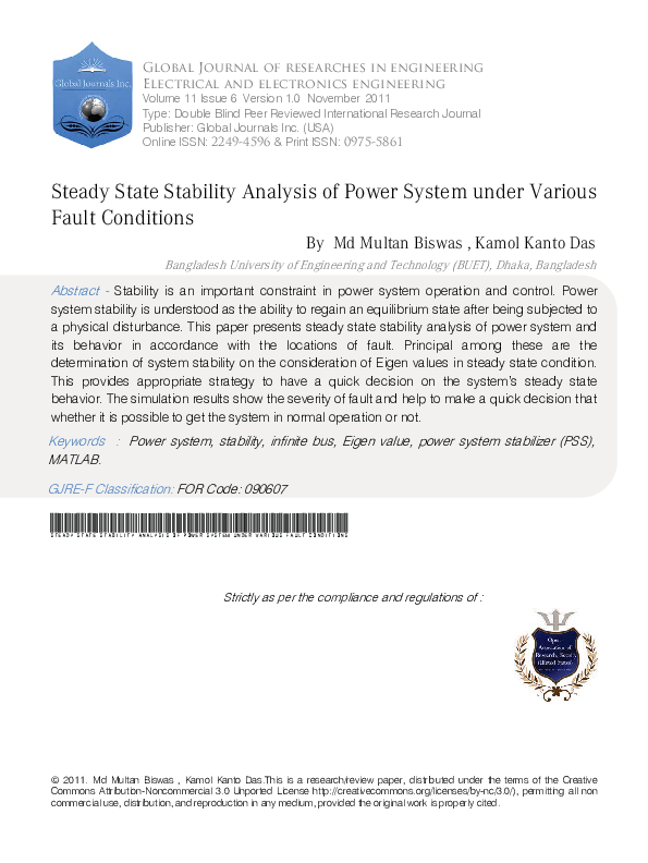 (PDF) Steady State Stability Analysis of Power System under Various ...