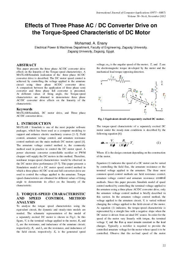 (PDF) Effects of Three Phase AC / DC Converter Drive on the Torque ...