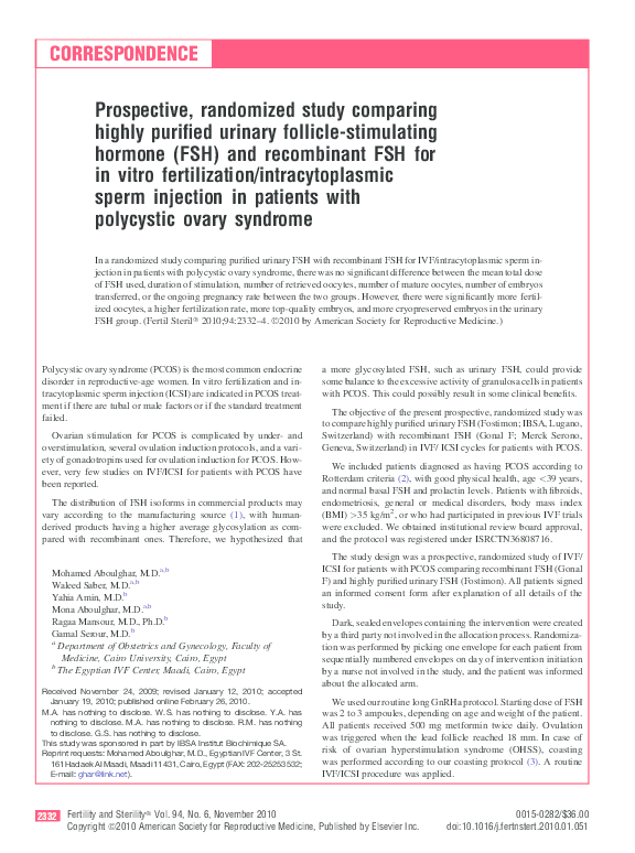 (PDF) Prospective, randomized study comparing highly purified urinary ...