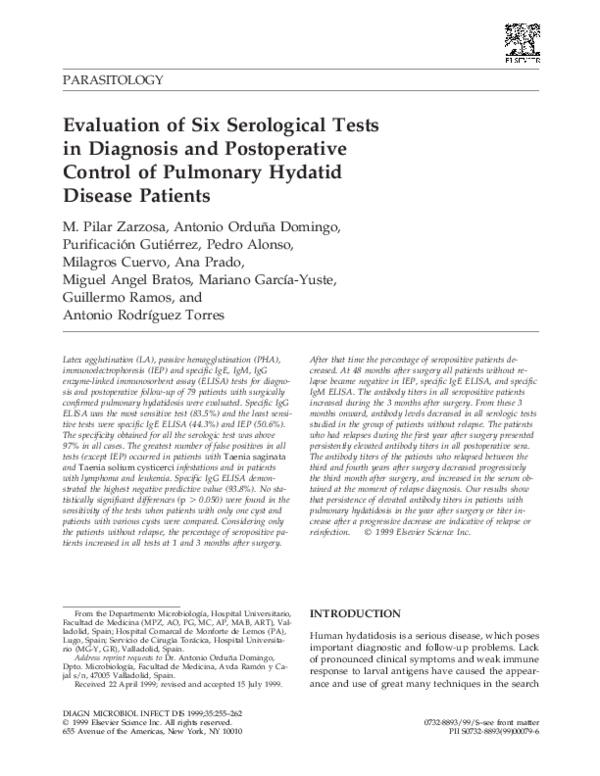 (PDF) Evaluation of six serological tests in diagnosis and ...