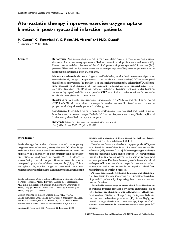 (PDF) Atorvastatin therapy improves exercise oxygen uptake kinetics in ...