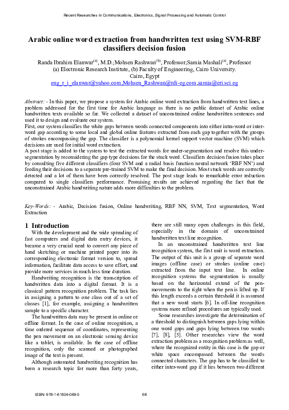 (PDF) Arabic online word extraction from handwritten text using SVM-RBF ...