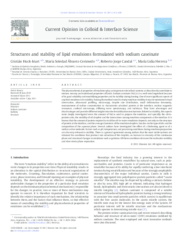 (PDF) Structures and stability of lipid emulsions formulated with