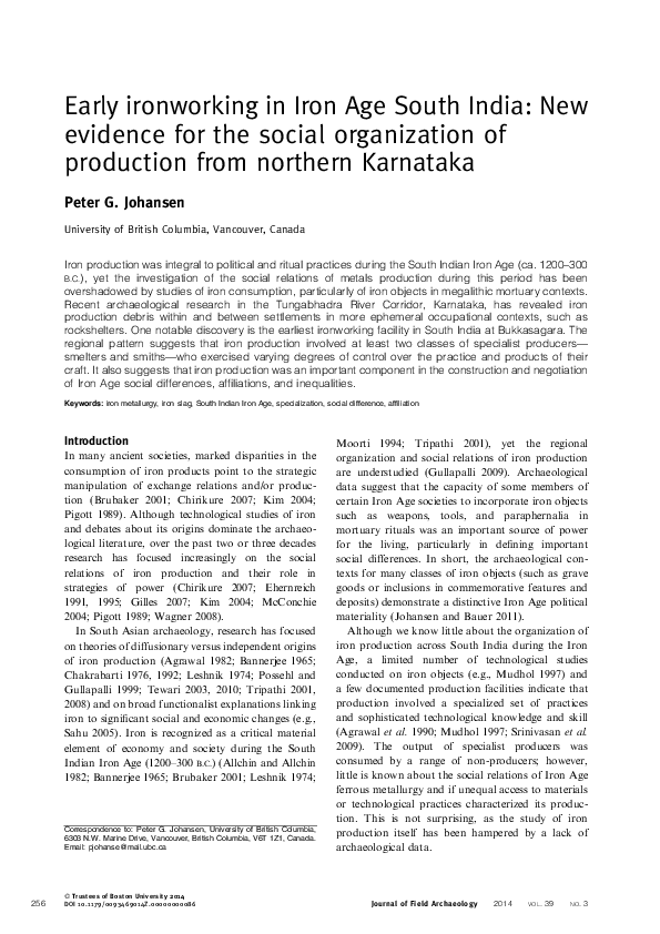 (PDF) Early ironworking in Iron Age South India New evidence for the