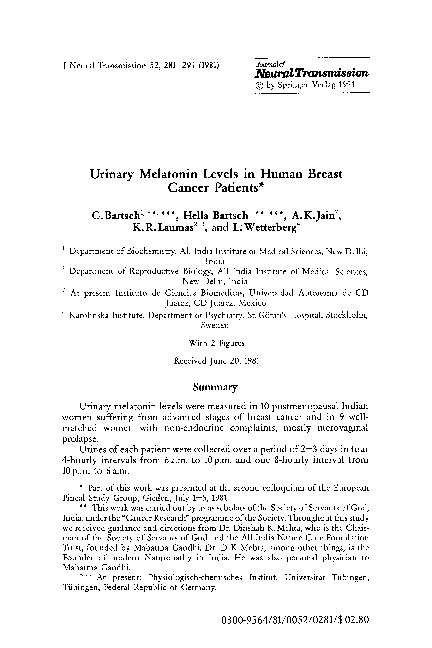 (PDF) Urinary melatonin levels in human breast cancer patients