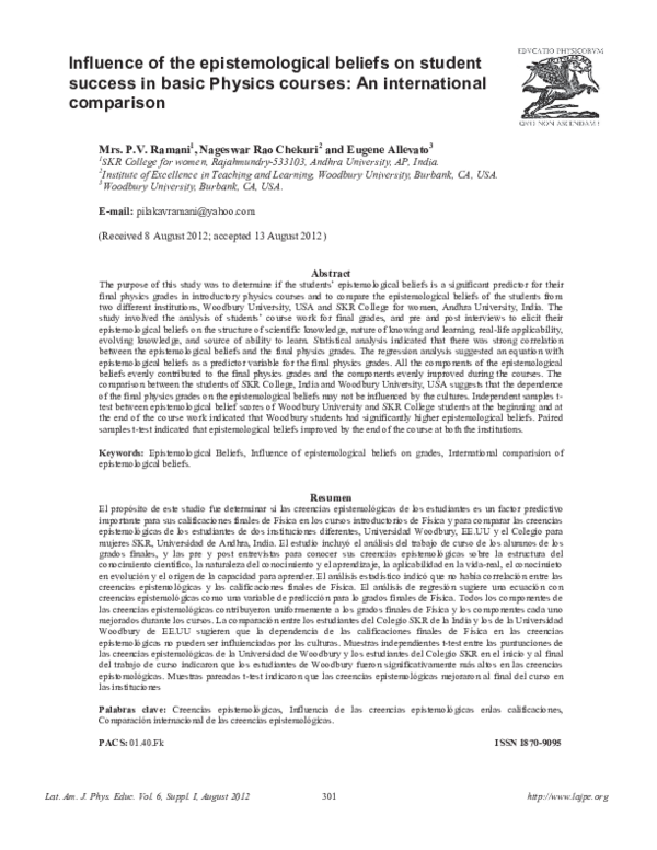 (PDF) Influence of the epistemological beliefs on student success in ...