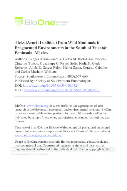 (PDF) Ticks (Acari: Ixodidae) from Wild Mammals in Fragmented ...