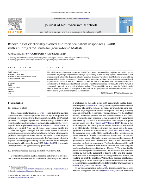 (PDF) Recording of electrically evoked auditory brainstem responses (E ...