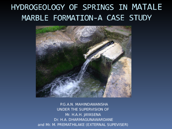 (PPT) HYDROGEOLOGY OF SPRINGS IN MATALE MARBLE FORMATION-A CASE STUDY