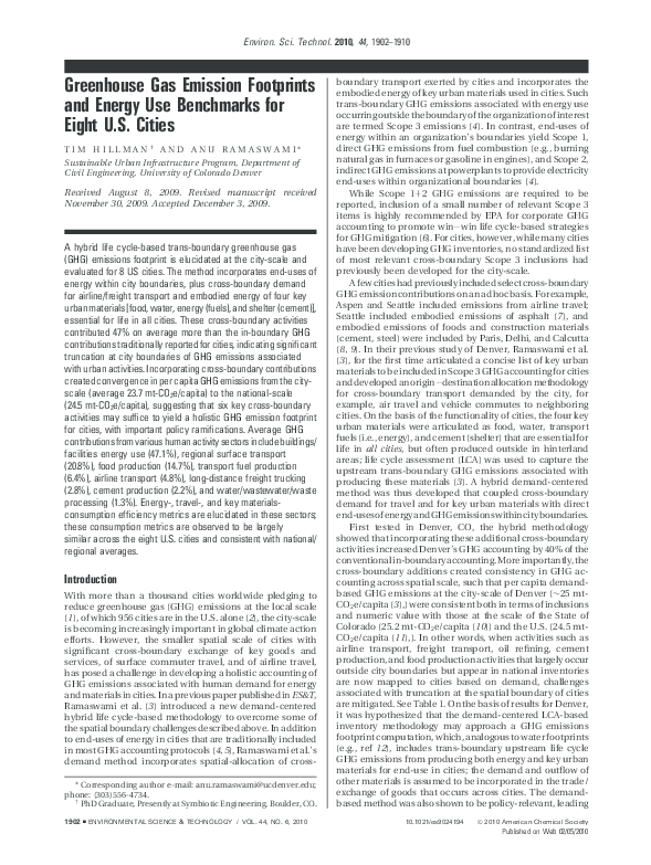 (PDF) Greenhouse Gas Emission Footprints and Energy Use Benchmarks for ...