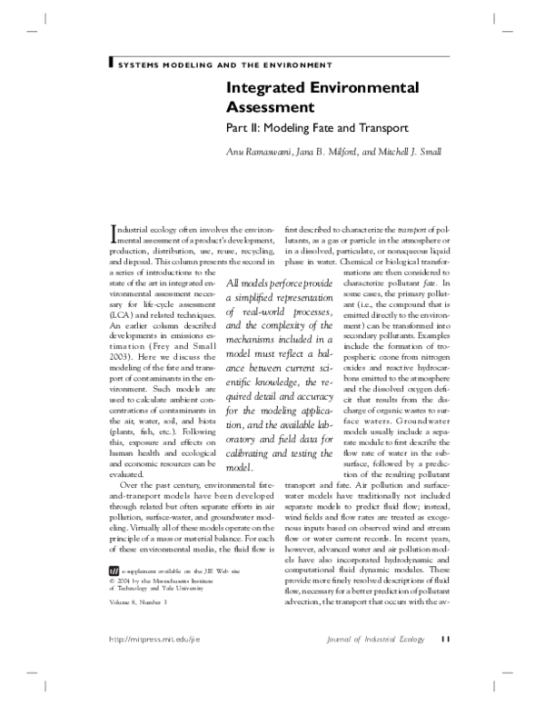 (PDF) Integrated Environmental Assessment.: Part II: Modeling Fate and ...