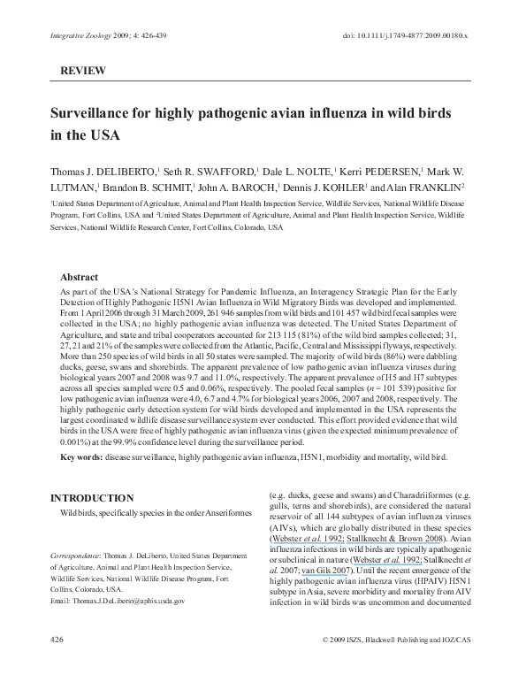 (PDF) Surveillance for highly pathogenic avian influenza in wild birds ...