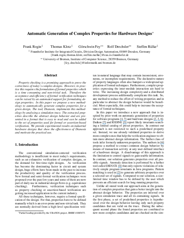 (PDF) Automatic Generation of Complex Properties for Hardware Designs