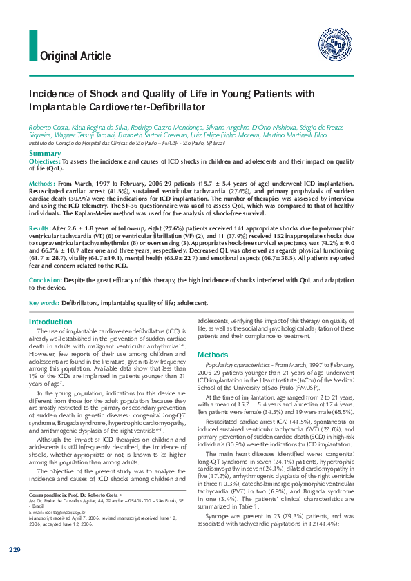 (PDF) Incidence of shock and quality of life in young patients with ...