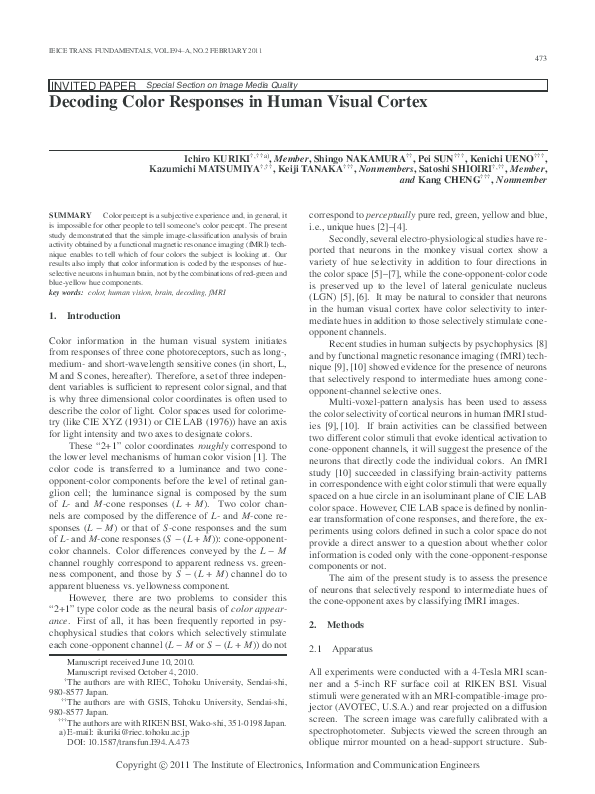 (PDF) Decoding color responses in human visual cortex