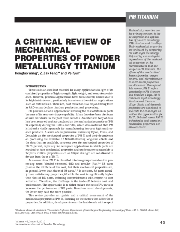 (PDF) A Critical Review of Mechanical Properties of Powder Metallurgy