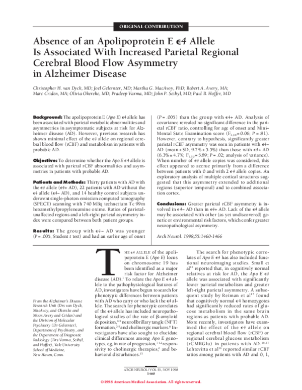 (PDF) Absence of an Apolipoprotein E epsilon4 Allele Is Associated With ...