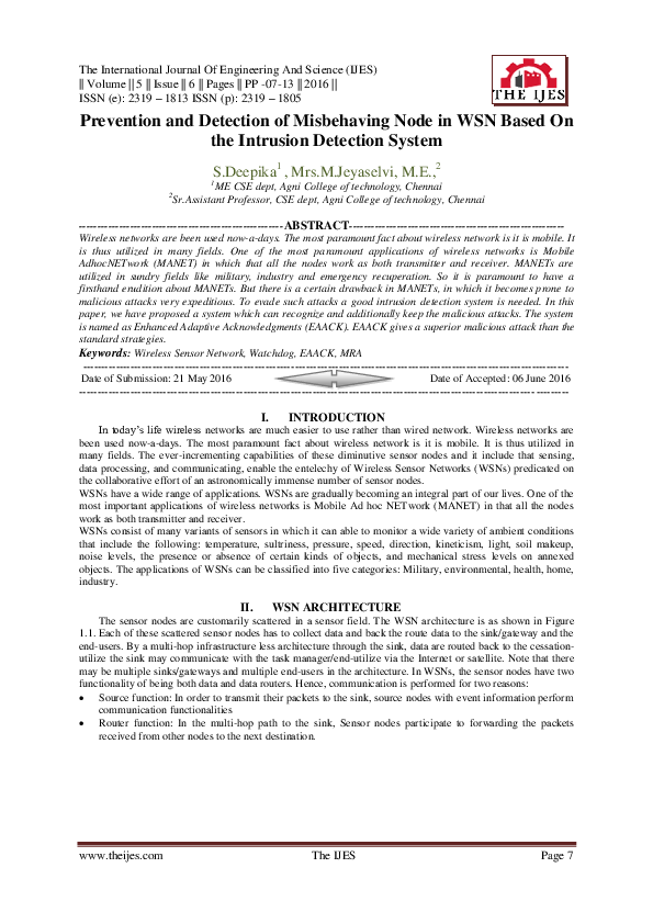 (PDF) Prevention and Detection of Misbehaving Node in WSN Based On the ...