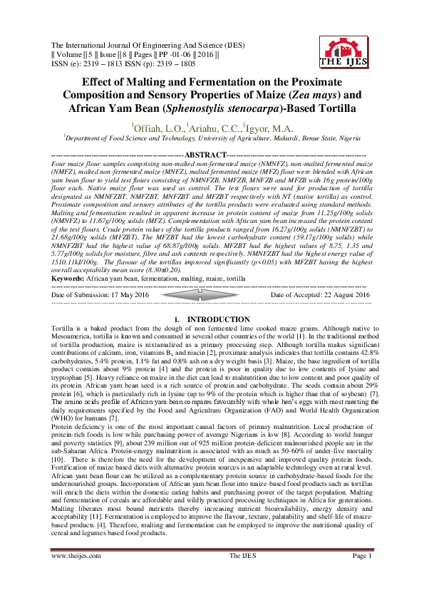 (PDF) Effect of Malting and Fermentation on the Proximate Composition ...