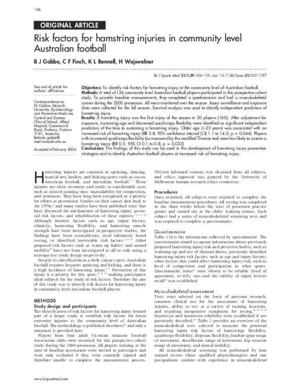 (PDF) Risk factors for hamstring injuries in community level Australian ...