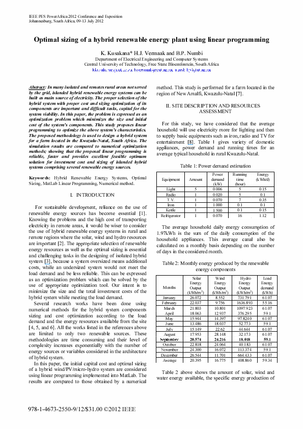 (PDF) Optimal sizing of a hybrid renewable energy plant using linear ...