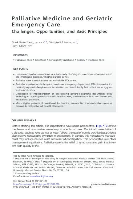 (PDF) Palliative medicine and geriatric emergency care: challenges ...
