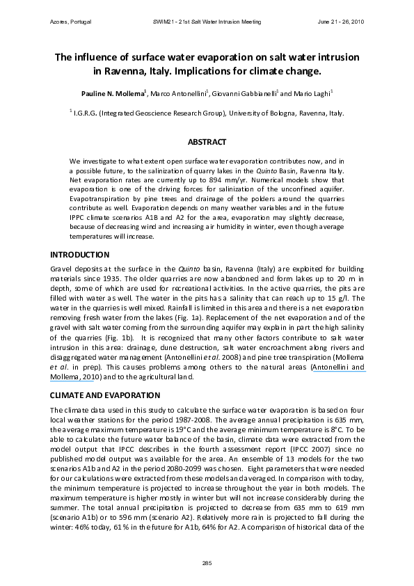 (PDF) The Influence of Surface Water Evaporation on Salt Water ...