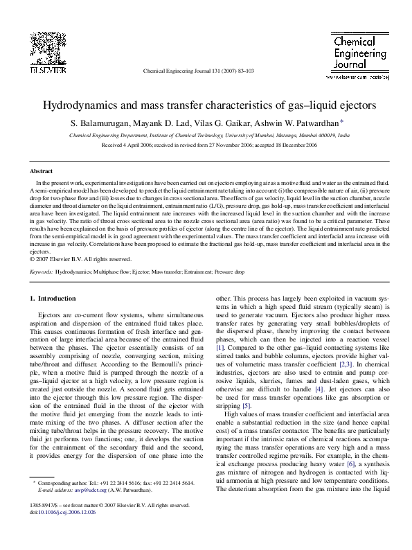 (PDF) Hydrodynamics and mass transfer characteristics of gas–liquid ...