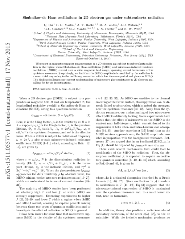 (PDF) Shubnikov-de Haas oscillations in 2D electron gas under ...