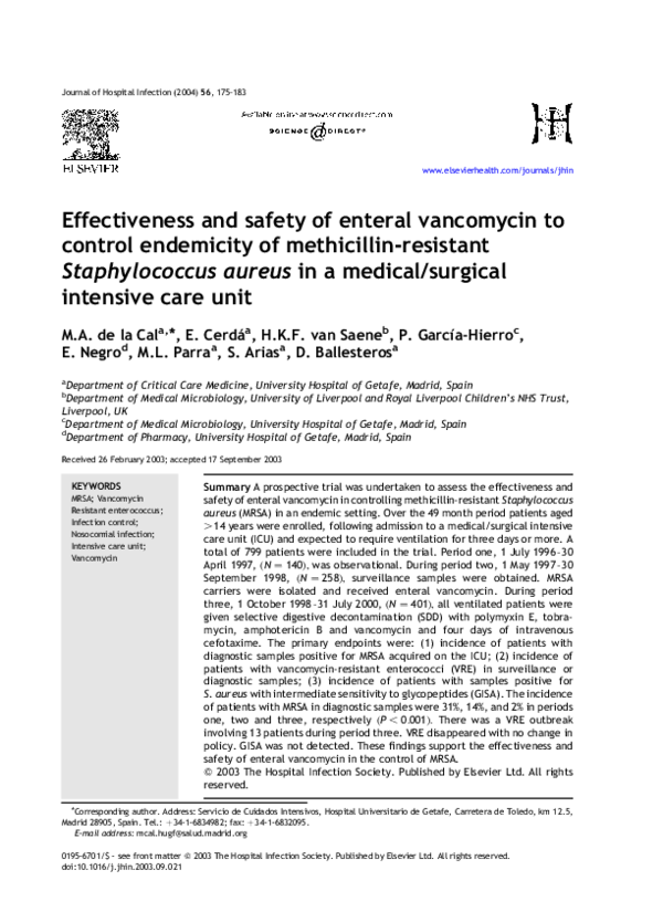 (PDF) Effectiveness and safety of enteral vancomycin to control ...