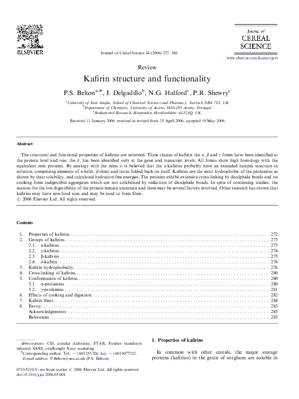 (PDF) Kafirin structure and functionality