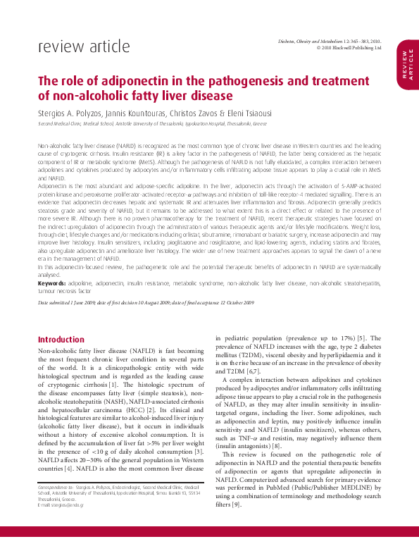 (PDF) The role of adiponectin in the pathogenesis and treatment of non ...