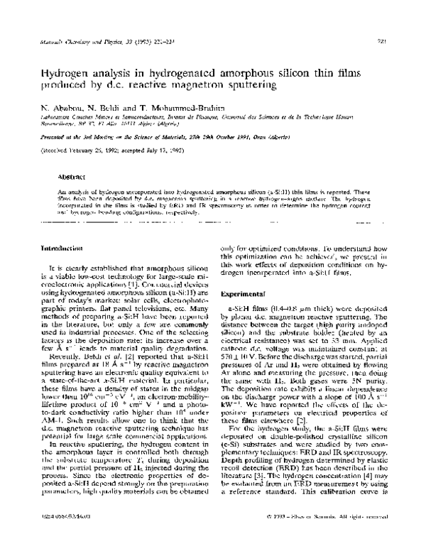 (PDF) Hydrogen analysis in hydrogenated amorphous silicon thin films ...