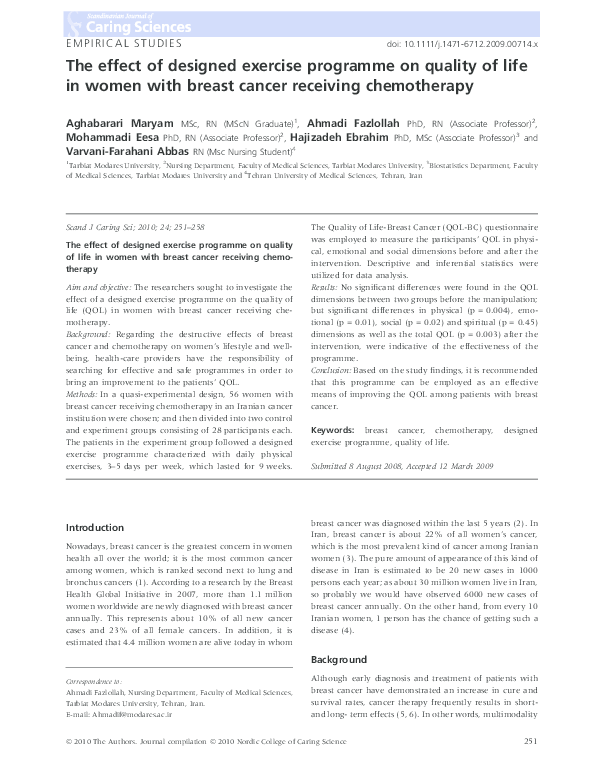(PDF) The effect of designed exercise programme on quality of life in ...