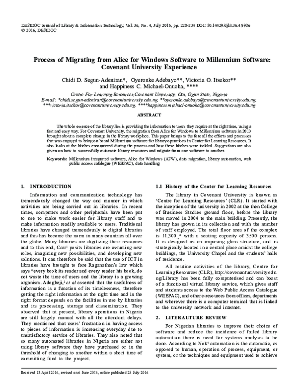 Process of Migrating from Alice for Windows Software to Millennium 